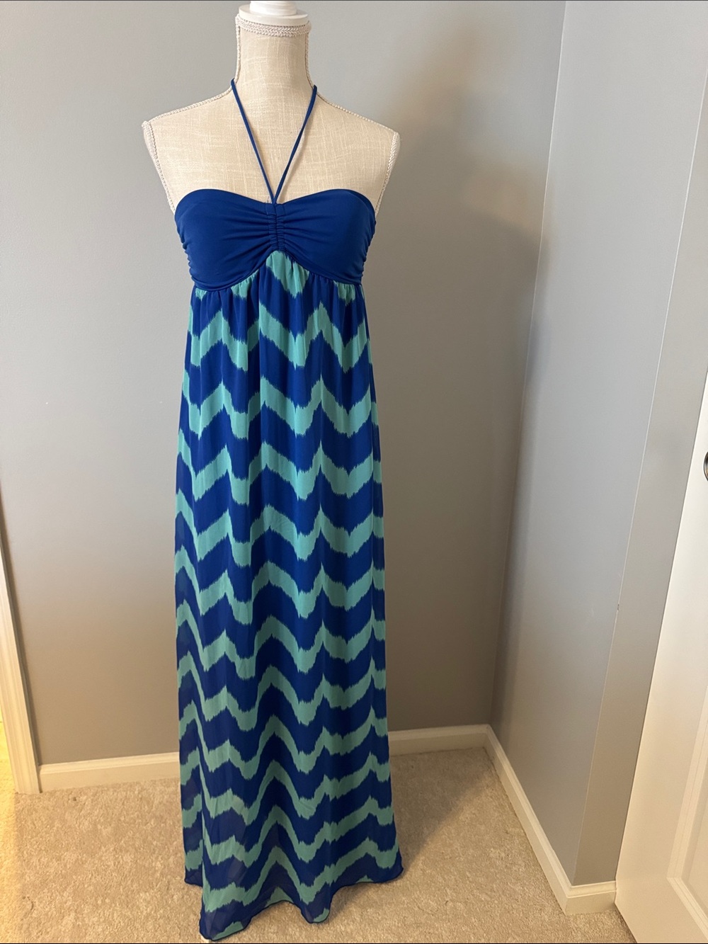 Body Central Blue and Teal Chevron Maxi Dress